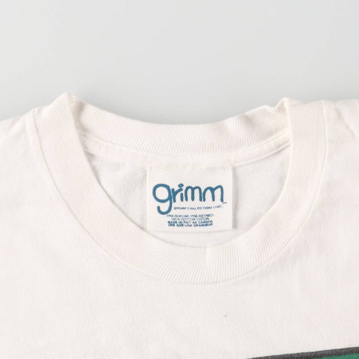 GRIMM Printed T-shirt Made in Canada Men's Size L Vintage cotton white type Vintage Second Hand