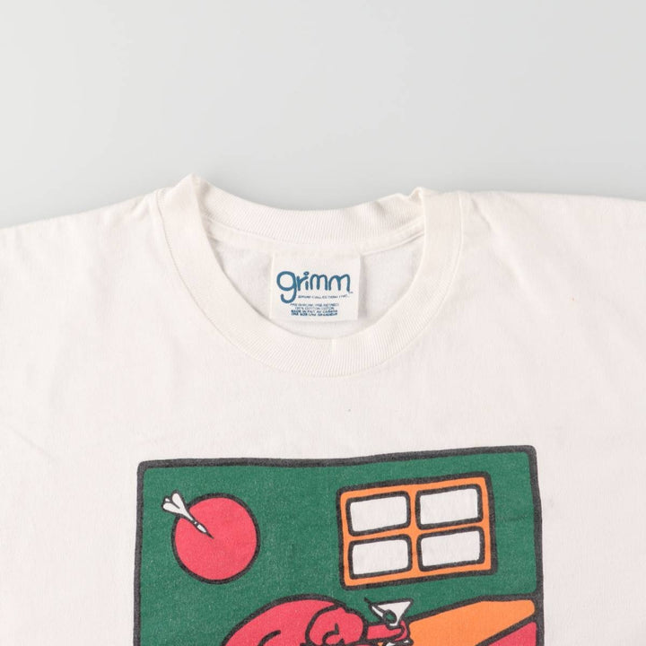 GRIMM Printed T-shirt Made in Canada Men's Size L Vintage cotton white type Vintage Second Hand