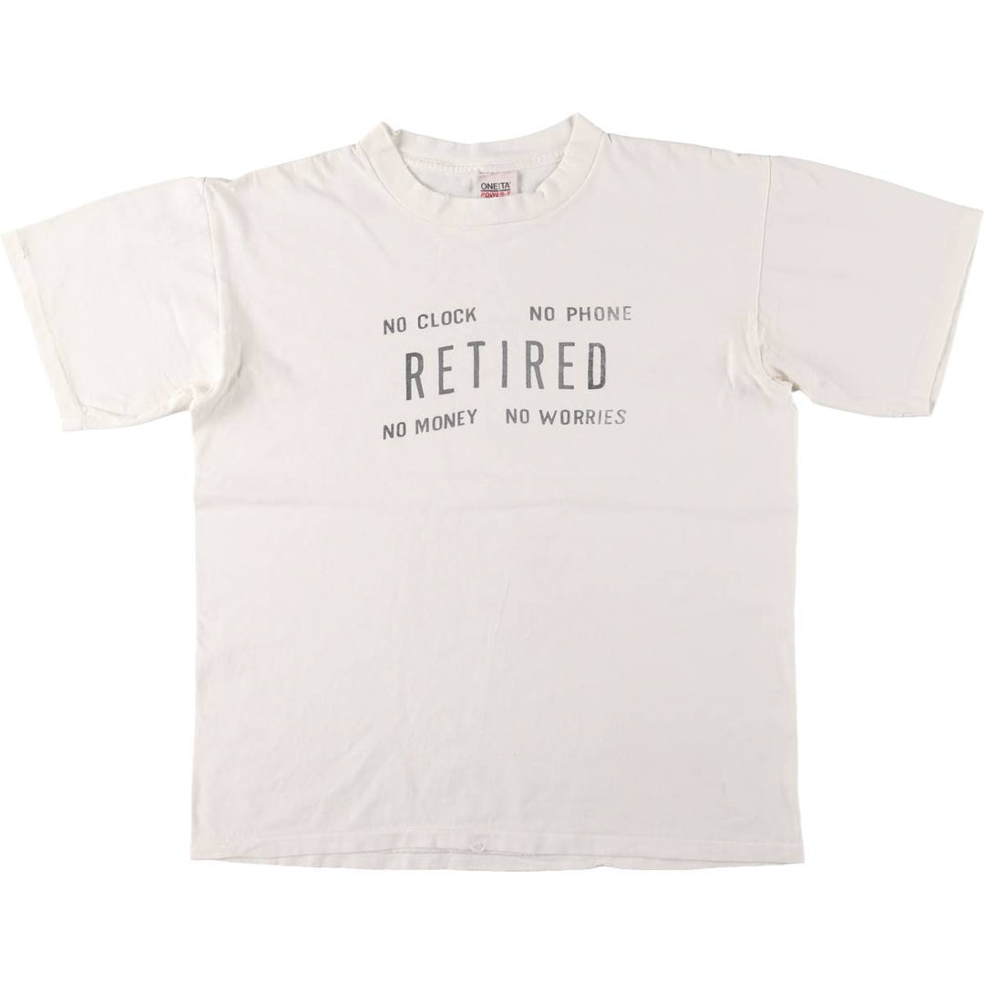 ONEITA Message Print T-Shirt Made in USA Men's XL Vintage cotton white type Vintage Second Hand