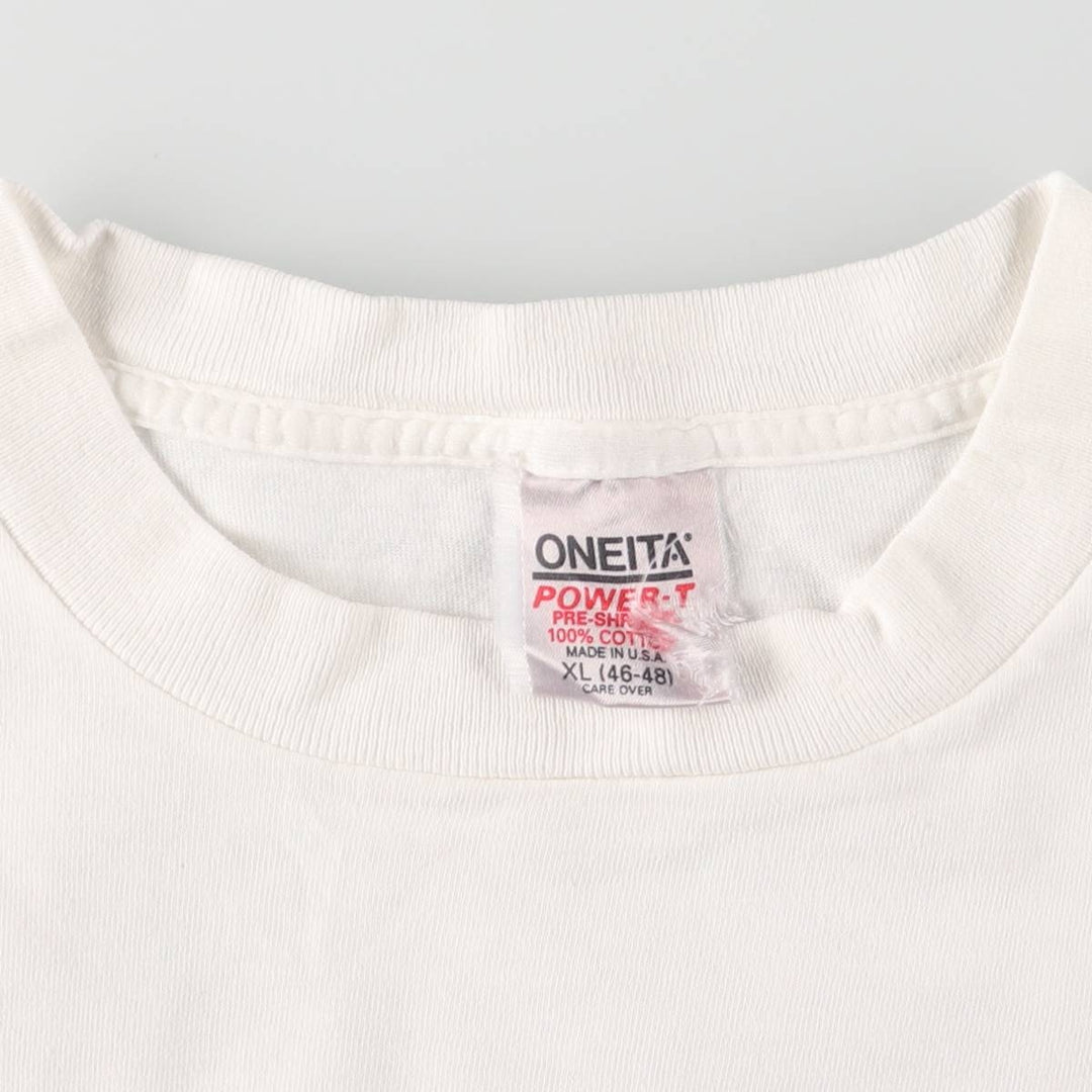 ONEITA Message Print T-Shirt Made in USA Men's XL Vintage cotton white type Vintage Second Hand
