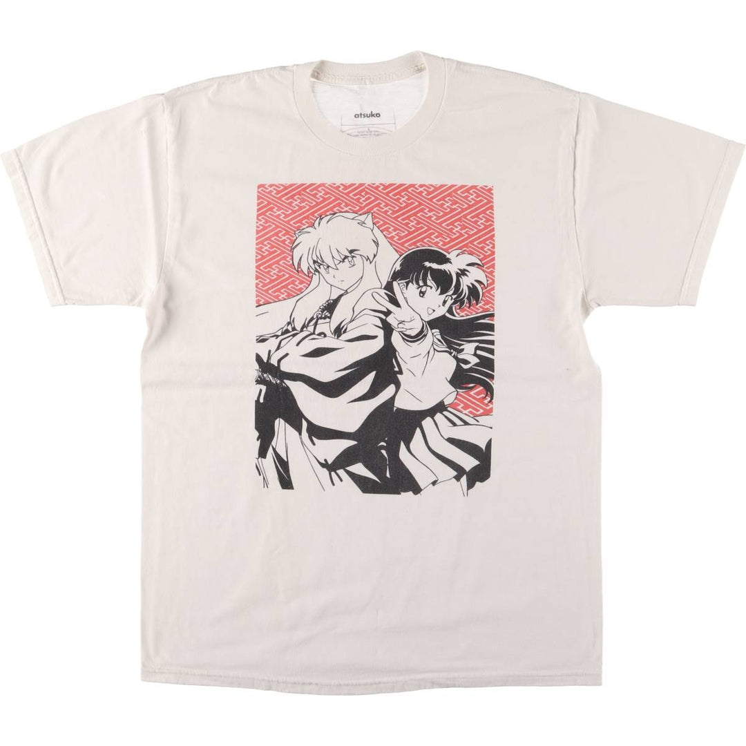 atsuko Inuyasha anime character print T-shirt, men's size L cotton white type Vintage Second Hand