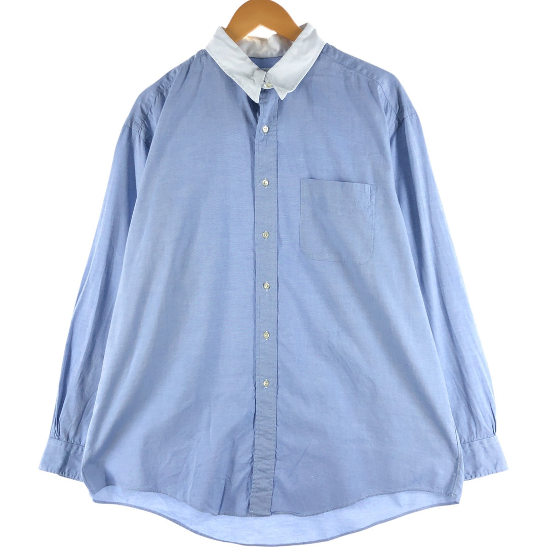 Brooks Brothers MAKERS Tab collar clerical shirt, long sleeve cotton shirt, made in the USA, men's XL size cotton Blue type light blue Vintage Second Hand