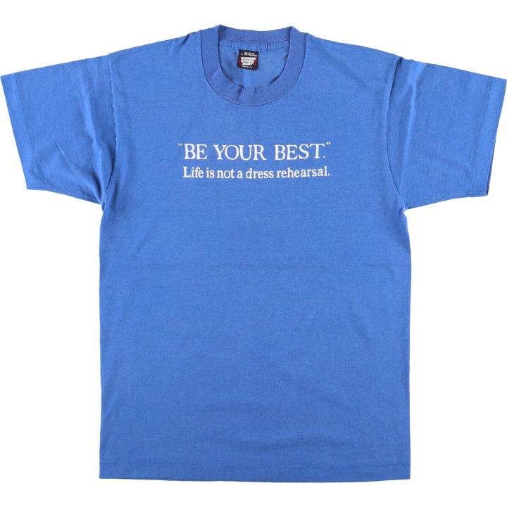 90'S SCREEN STARS Message Print T-Shirt Made in USA Men's L Size Vintage cotton blue type Vintage Second Hand