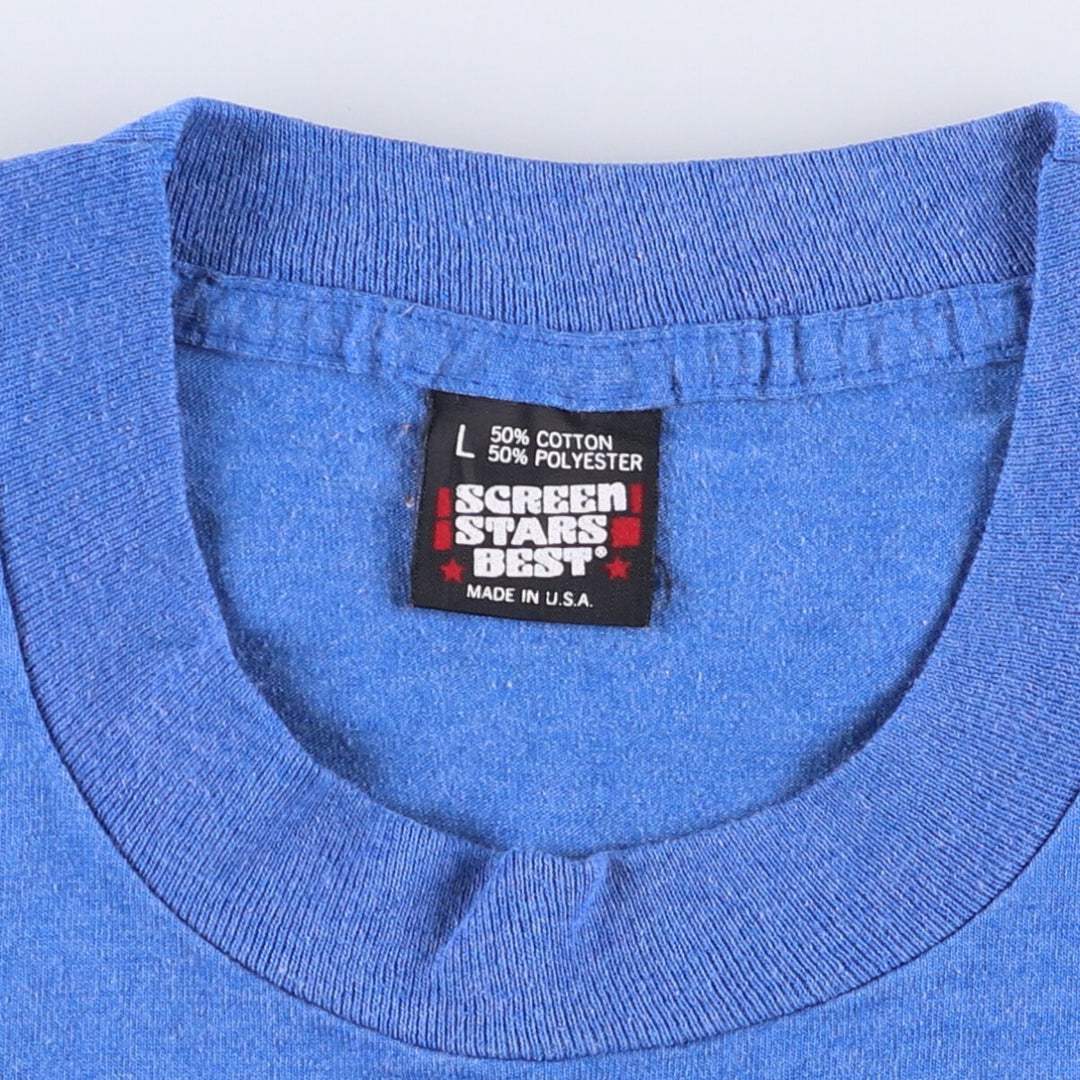 90'S SCREEN STARS Message Print T-Shirt Made in USA Men's L Size Vintage cotton blue type Vintage Second Hand