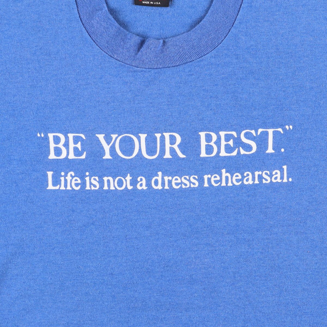 90'S SCREEN STARS Message Print T-Shirt Made in USA Men's L Size Vintage cotton blue type Vintage Second Hand
