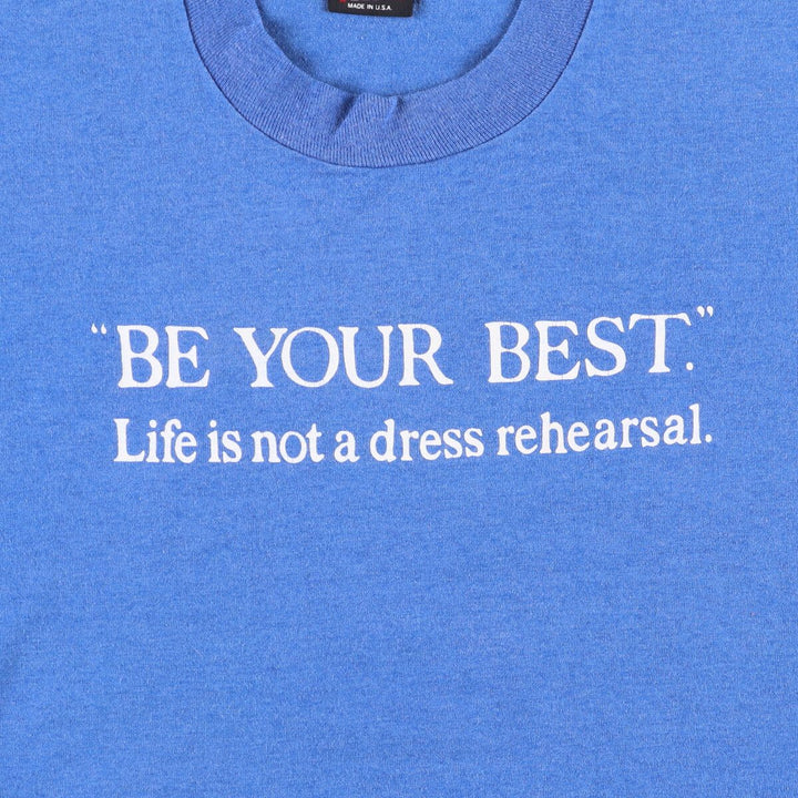 90'S SCREEN STARS Message Print T-Shirt Made in USA Men's L Size Vintage cotton blue type Vintage Second Hand