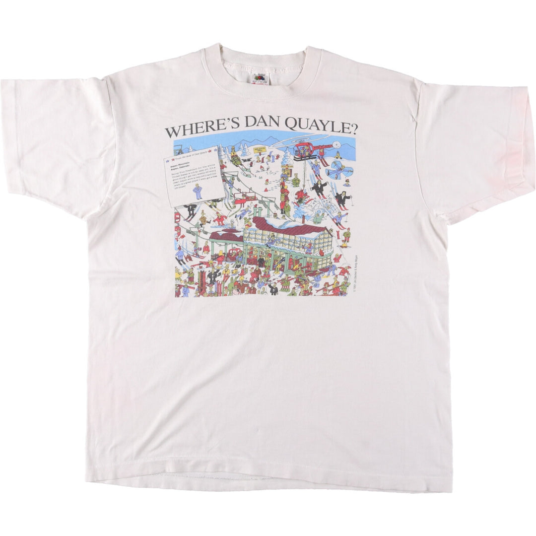 90'S Fruit of the Loom Parody Print T-Shirt Made in USA Men's XL Vintage cotton white type Vintage Second Hand