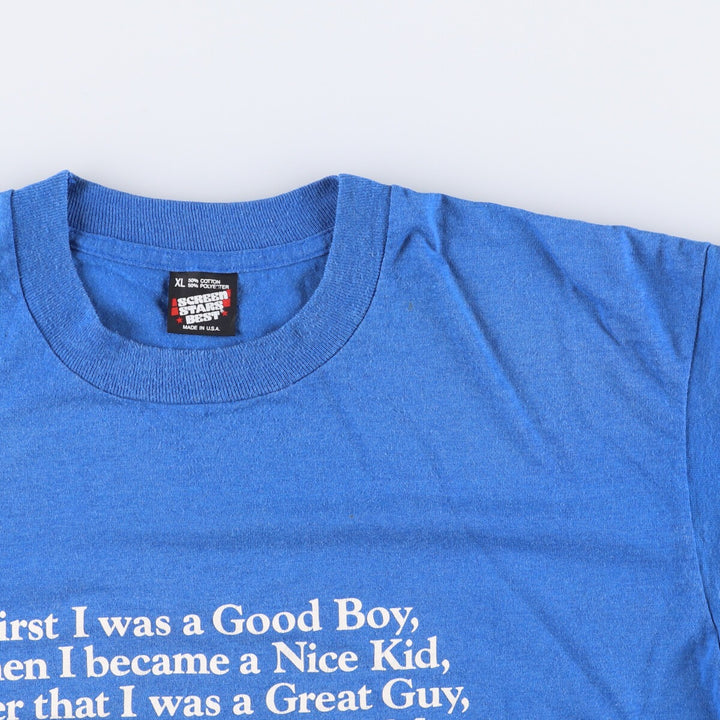90'S SCREEN STARS Printed T-shirt Made in USA Men's XL Vintage cotton blue type Vintage Second Hand
