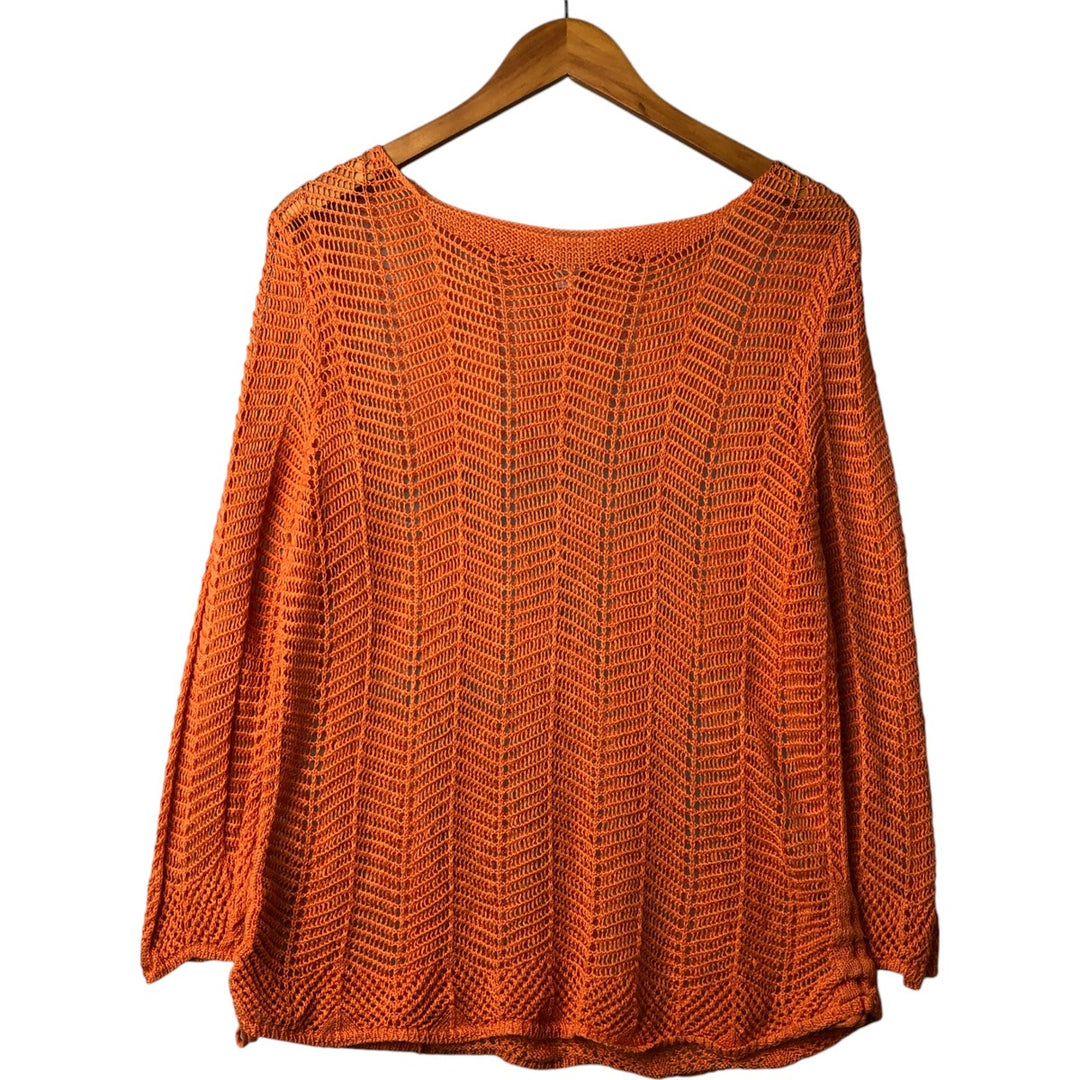 CHICO'S Boat Neck Crochet Knit Sweater, Women's Size L Lamy orange type Vintage Second Hand