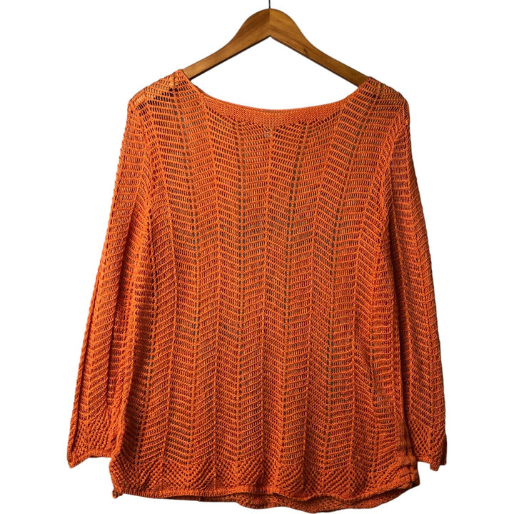 CHICO'S Boat Neck Crochet Knit Sweater, Women's Size L Lamy orange type Vintage Second Hand