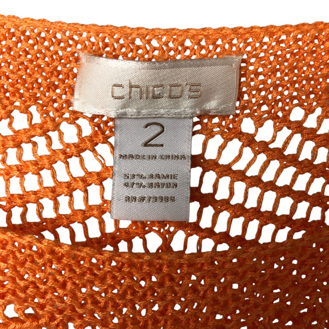 CHICO'S Boat Neck Crochet Knit Sweater, Women's Size L Lamy orange type Vintage Second Hand