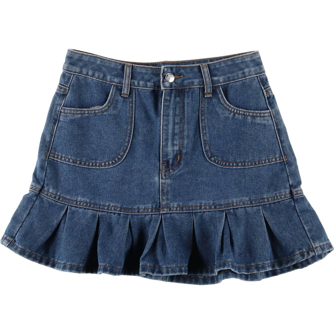 Hem Pleated Denim Mini Skirt Women's M size unclear blue type Vintage Second Hand
