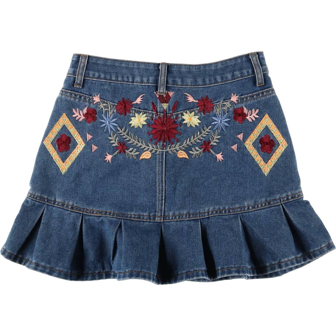 Hem Pleated Denim Mini Skirt Women's M size unclear blue type Vintage Second Hand