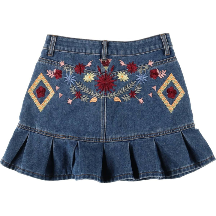 Hem Pleated Denim Mini Skirt Women's M size unclear blue type Vintage Second Hand