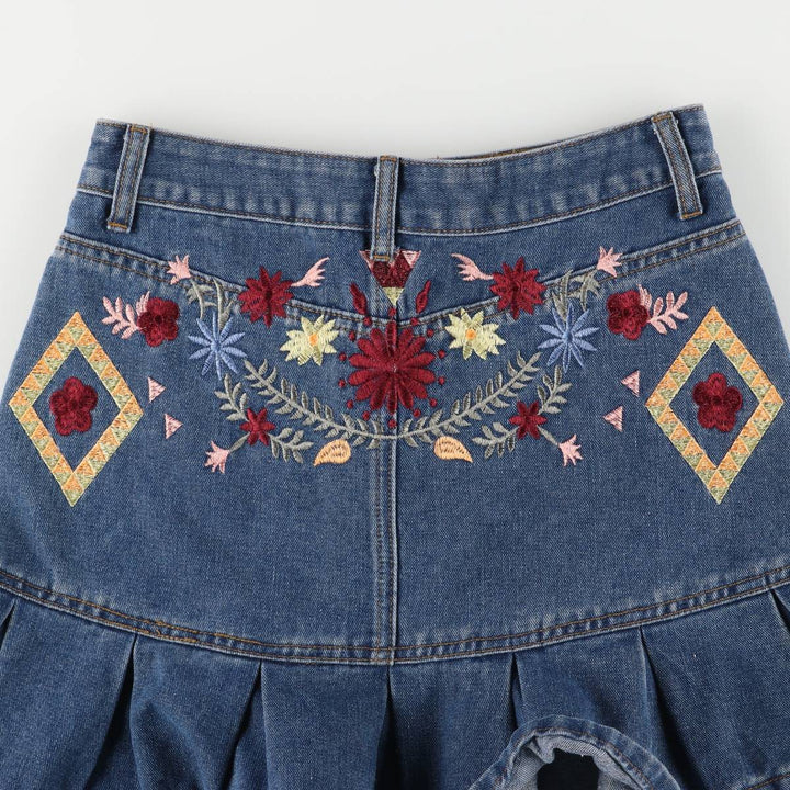Hem Pleated Denim Mini Skirt Women's M size unclear blue type Vintage Second Hand