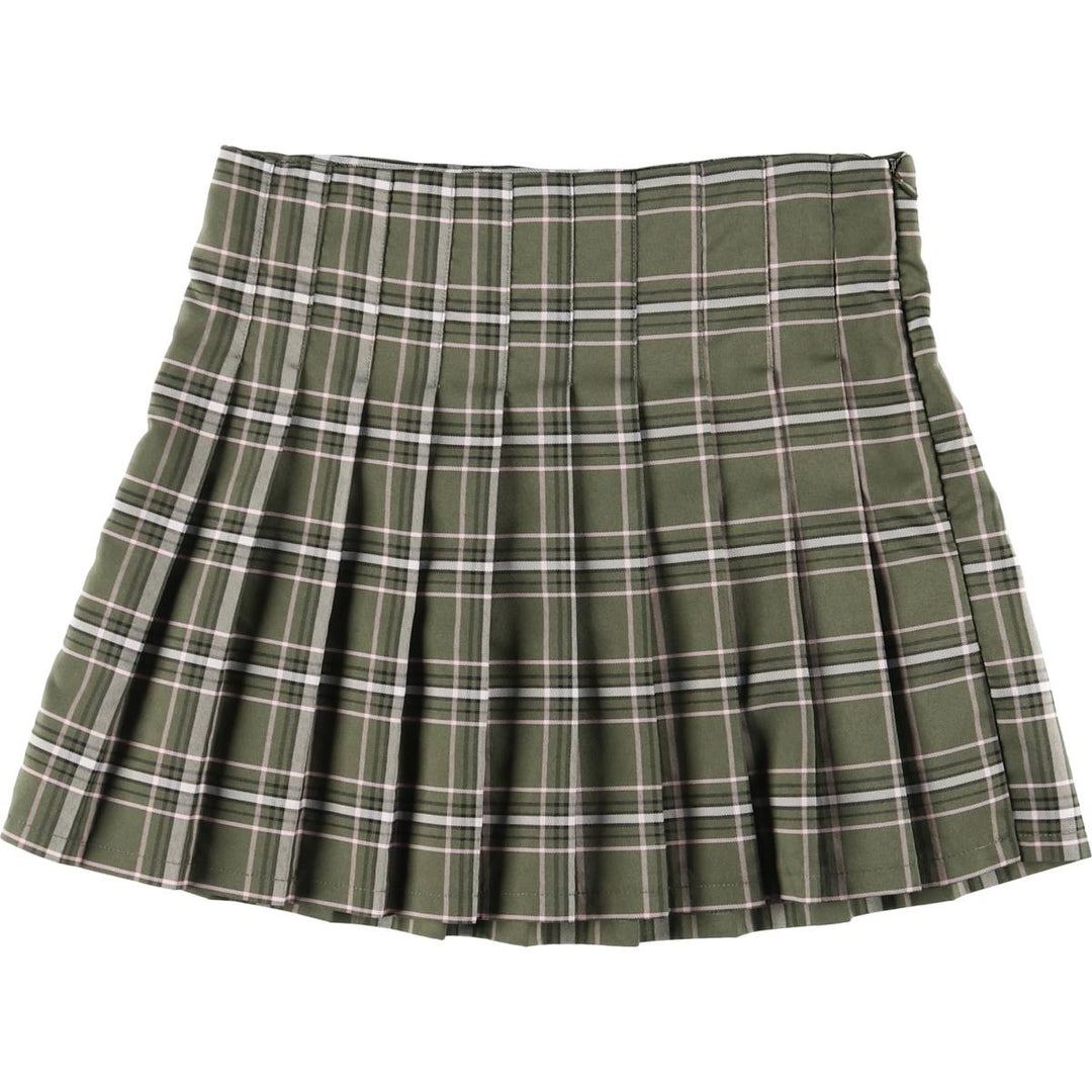 Check Pattern Pleated Mini Skirt Women's Size L unclear Khaki type Vintage Second Hand