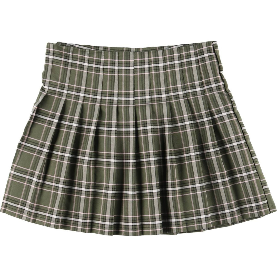 Check Pattern Pleated Mini Skirt Women's Size L unclear Khaki type Vintage Second Hand