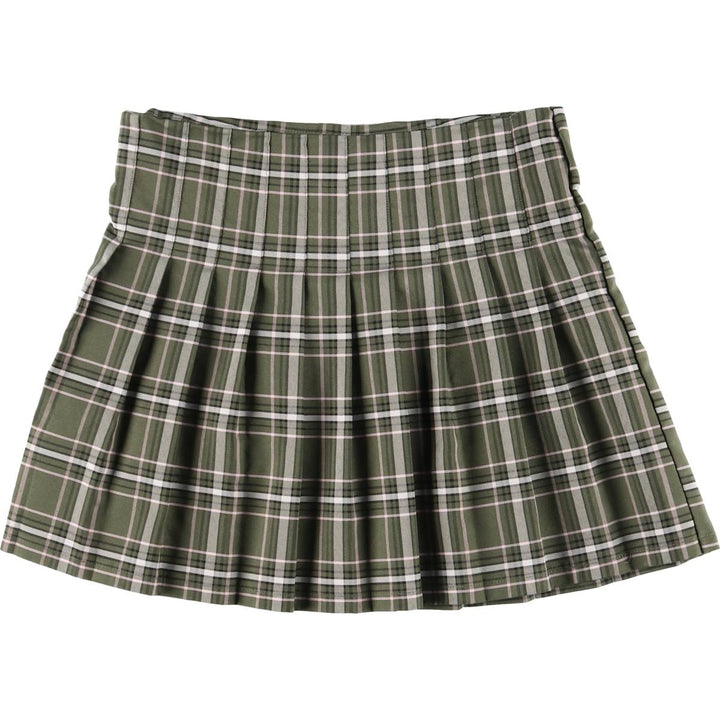Check Pattern Pleated Mini Skirt Women's Size L unclear Khaki type Vintage Second Hand