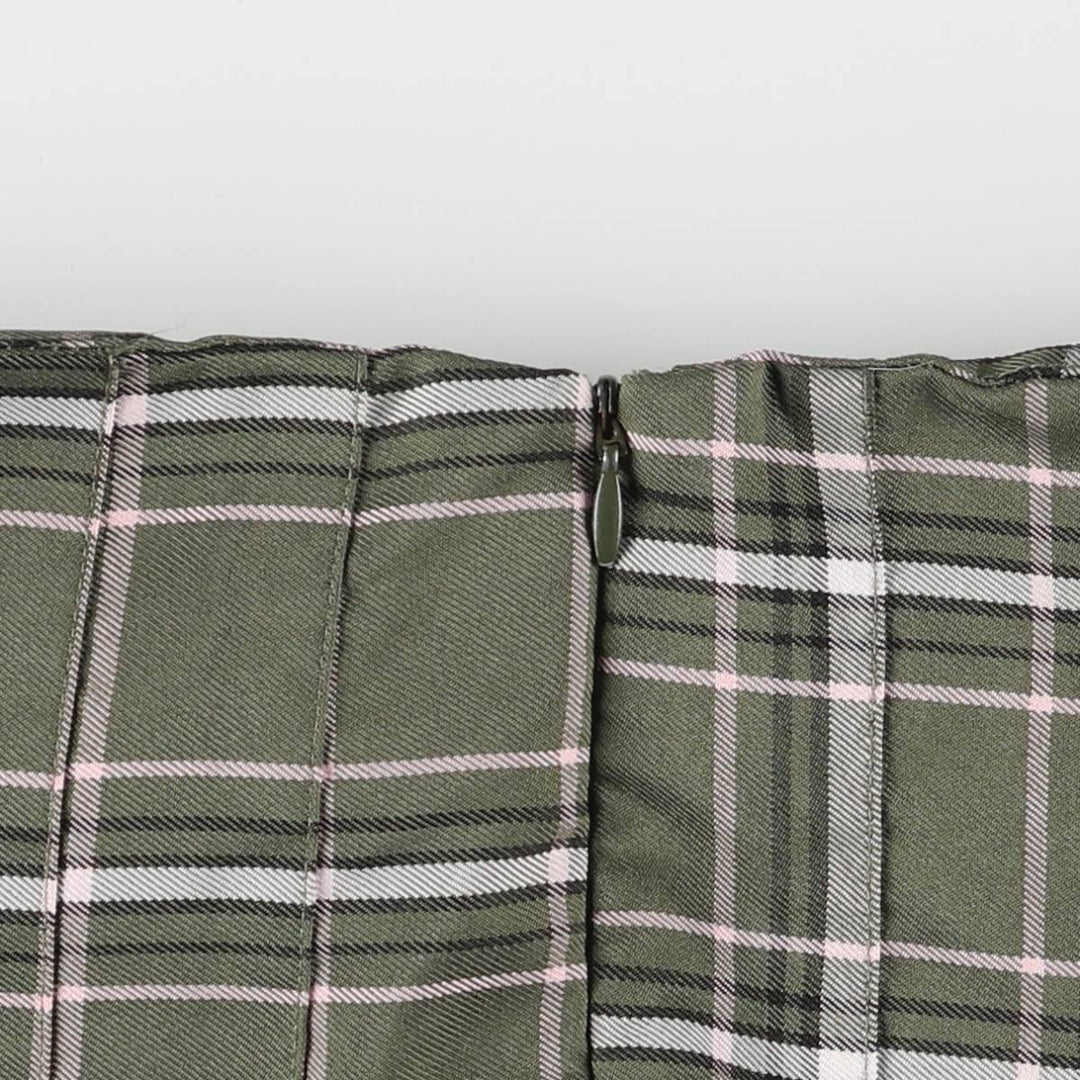 Check Pattern Pleated Mini Skirt Women's Size L unclear Khaki type Vintage Second Hand