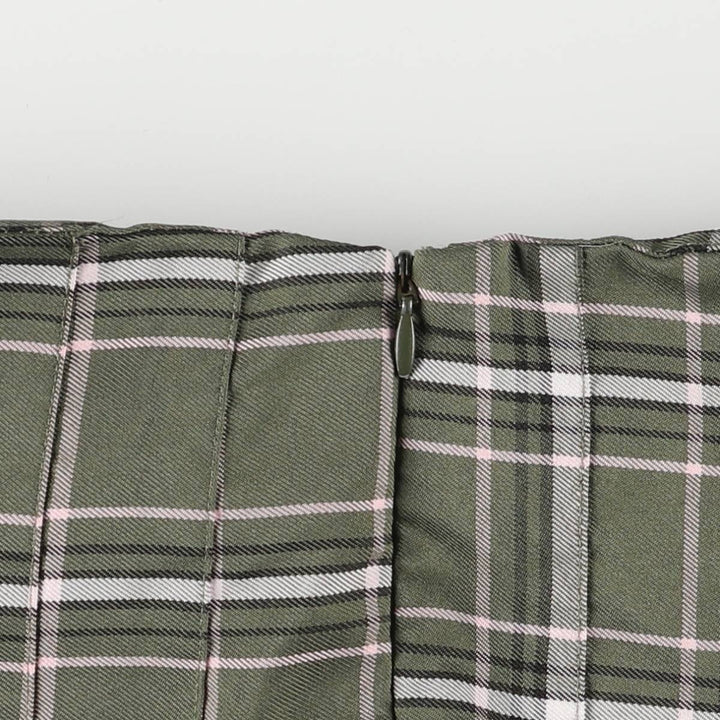 Check Pattern Pleated Mini Skirt Women's Size L unclear Khaki type Vintage Second Hand