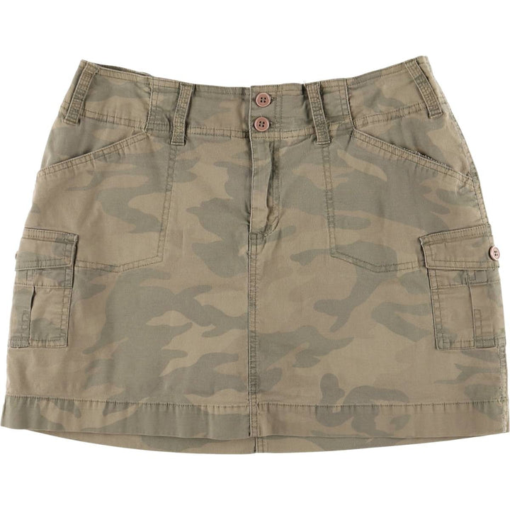 STRETCH Camouflage Pattern Woodland Camo Cotton Trapezoid Mini Skirt Women's Size L cotton Khaki type brown Vintage Second Hand