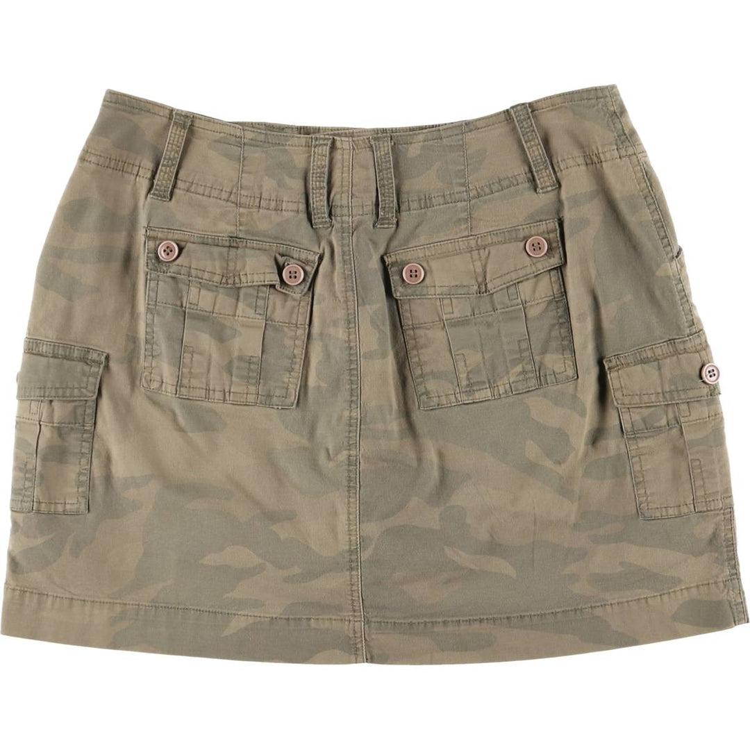 STRETCH Camouflage Pattern Woodland Camo Cotton Trapezoid Mini Skirt Women's Size L cotton Khaki type brown Vintage Second Hand