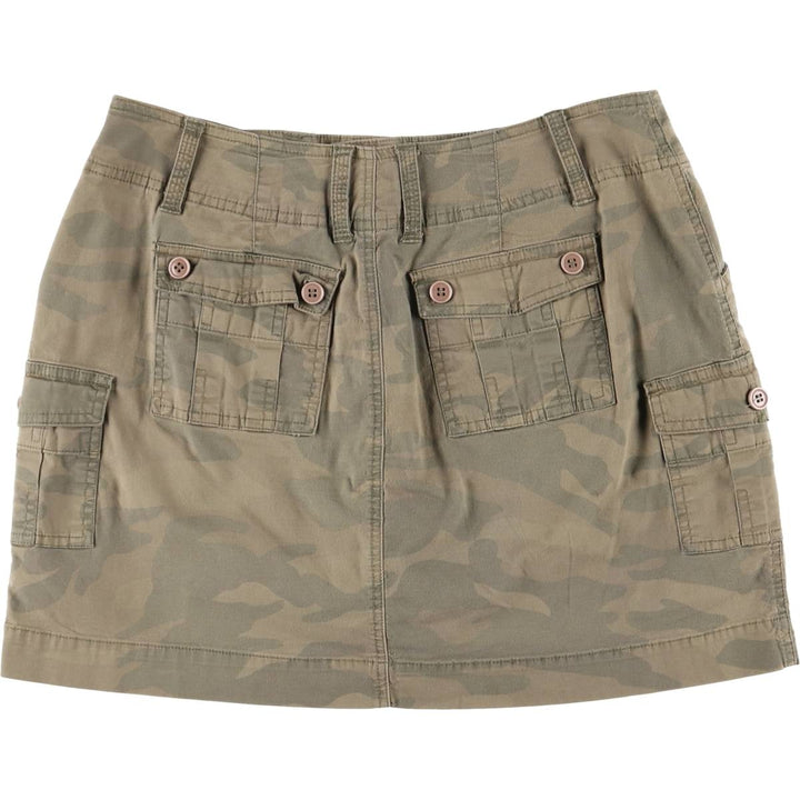 STRETCH Camouflage Pattern Woodland Camo Cotton Trapezoid Mini Skirt Women's Size L cotton Khaki type brown Vintage Second Hand