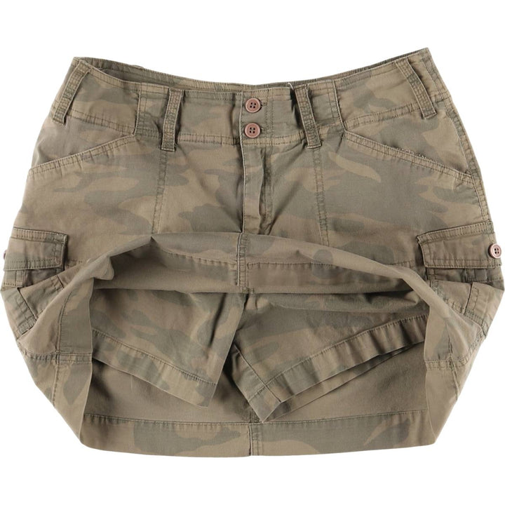 STRETCH Camouflage Pattern Woodland Camo Cotton Trapezoid Mini Skirt Women's Size L cotton Khaki type brown Vintage Second Hand