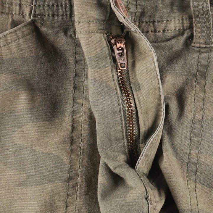 STRETCH Camouflage Pattern Woodland Camo Cotton Trapezoid Mini Skirt Women's Size L cotton Khaki type brown Vintage Second Hand
