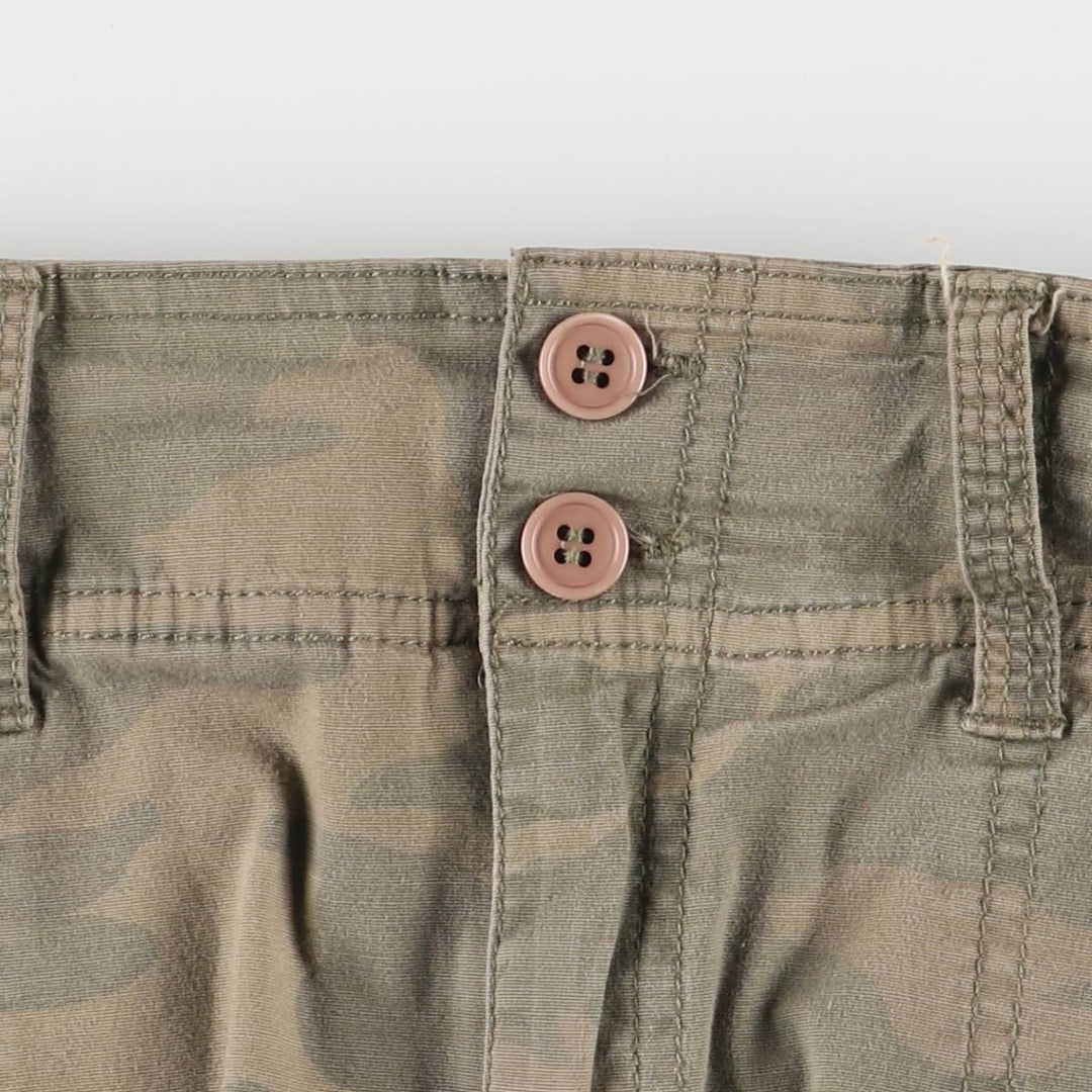 STRETCH Camouflage Pattern Woodland Camo Cotton Trapezoid Mini Skirt Women's Size L cotton Khaki type brown Vintage Second Hand