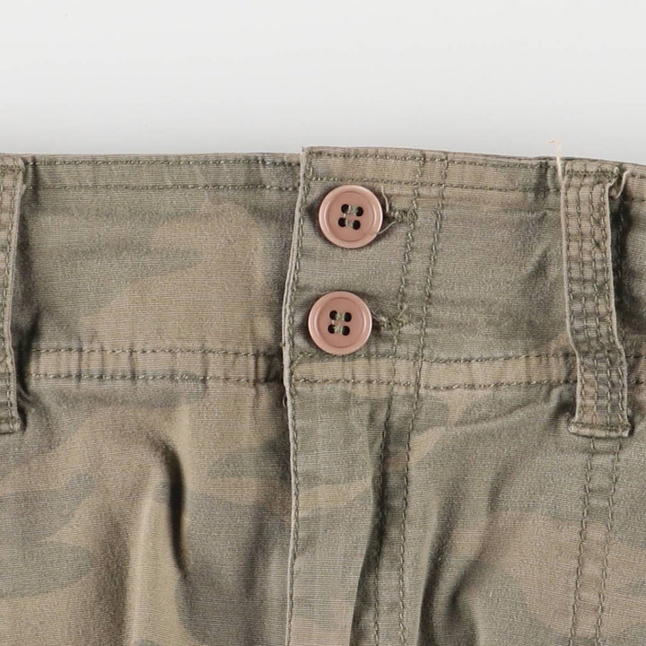 STRETCH Camouflage Pattern Woodland Camo Cotton Trapezoid Mini Skirt Women's Size L cotton Khaki type brown Vintage Second Hand