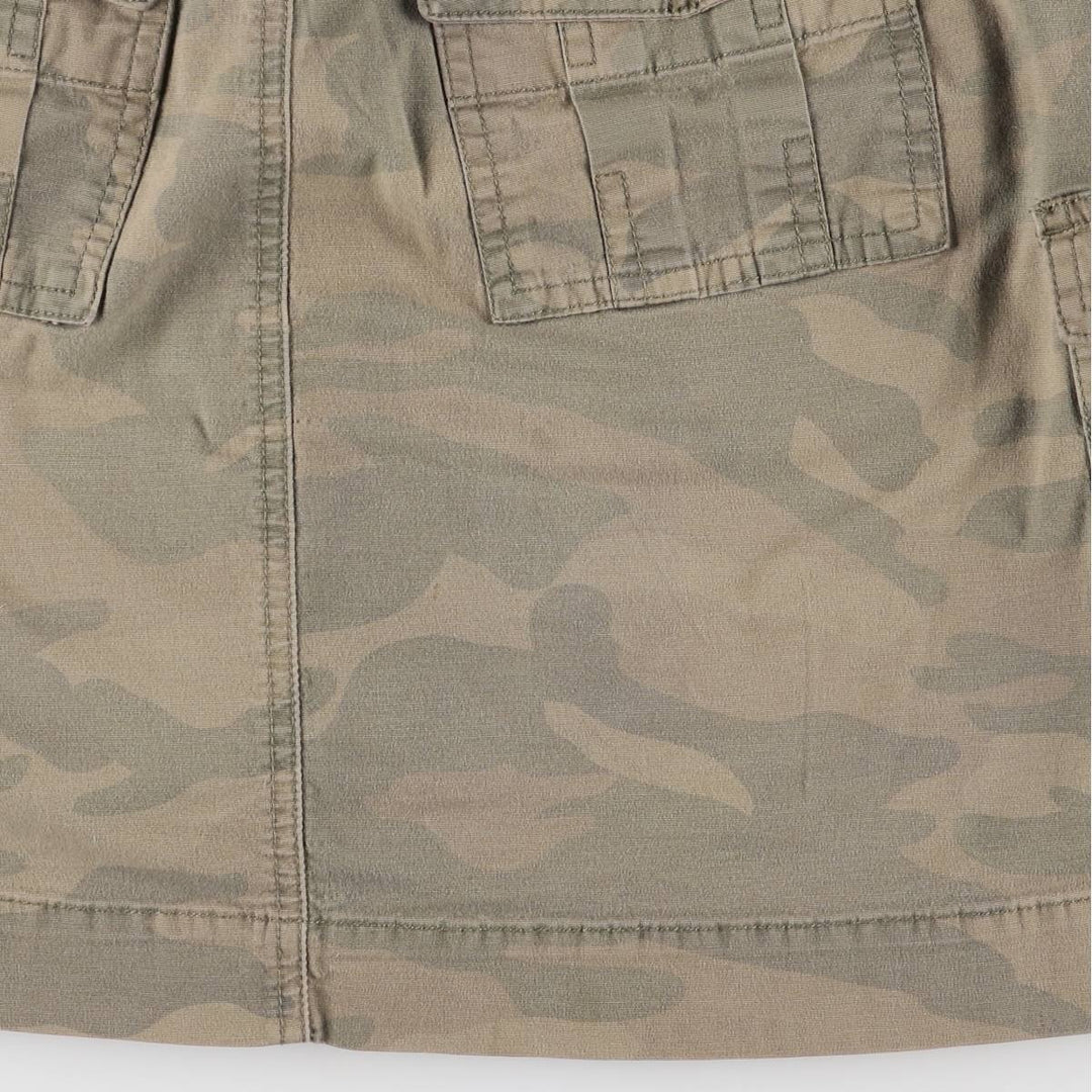 STRETCH Camouflage Pattern Woodland Camo Cotton Trapezoid Mini Skirt Women's Size L cotton Khaki type brown Vintage Second Hand