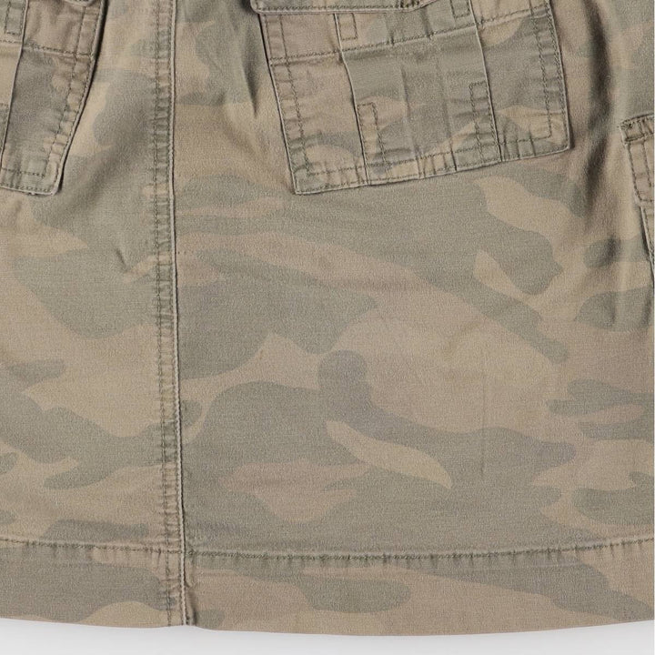 STRETCH Camouflage Pattern Woodland Camo Cotton Trapezoid Mini Skirt Women's Size L cotton Khaki type brown Vintage Second Hand