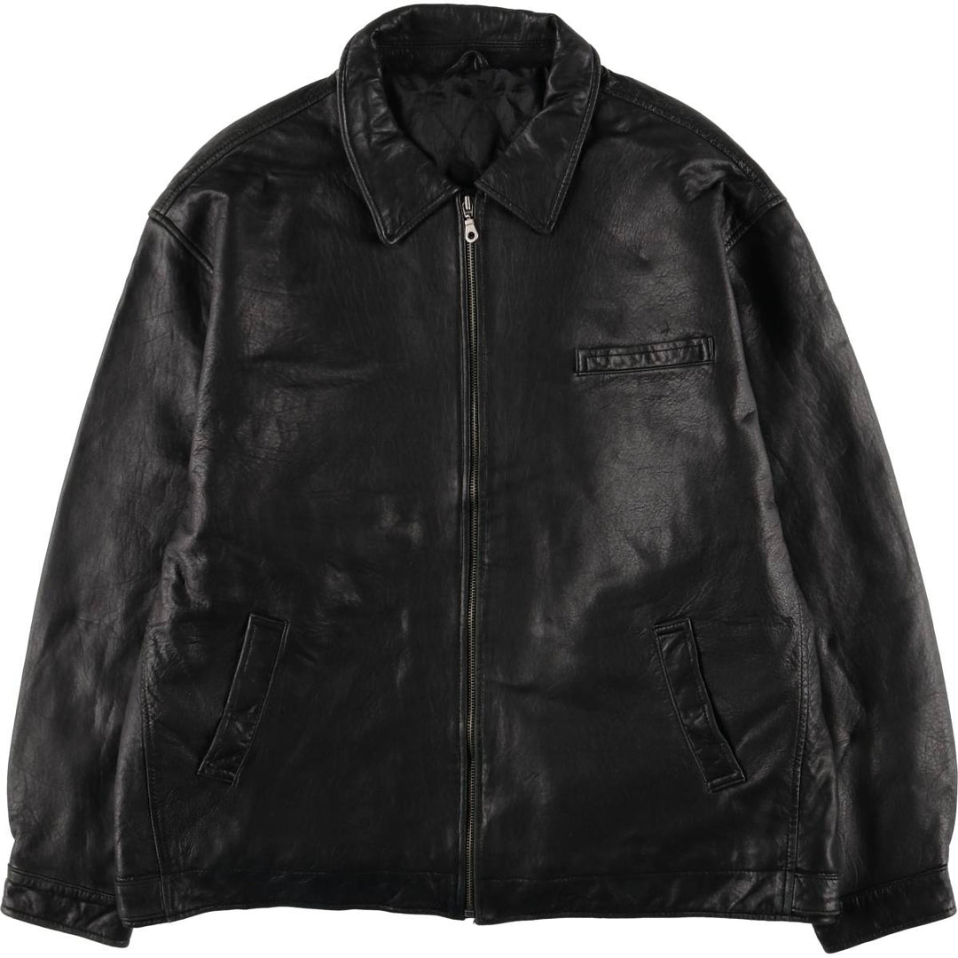 Padded swing-top leather blouson, men's size XL unclear black type Vintage Second Hand