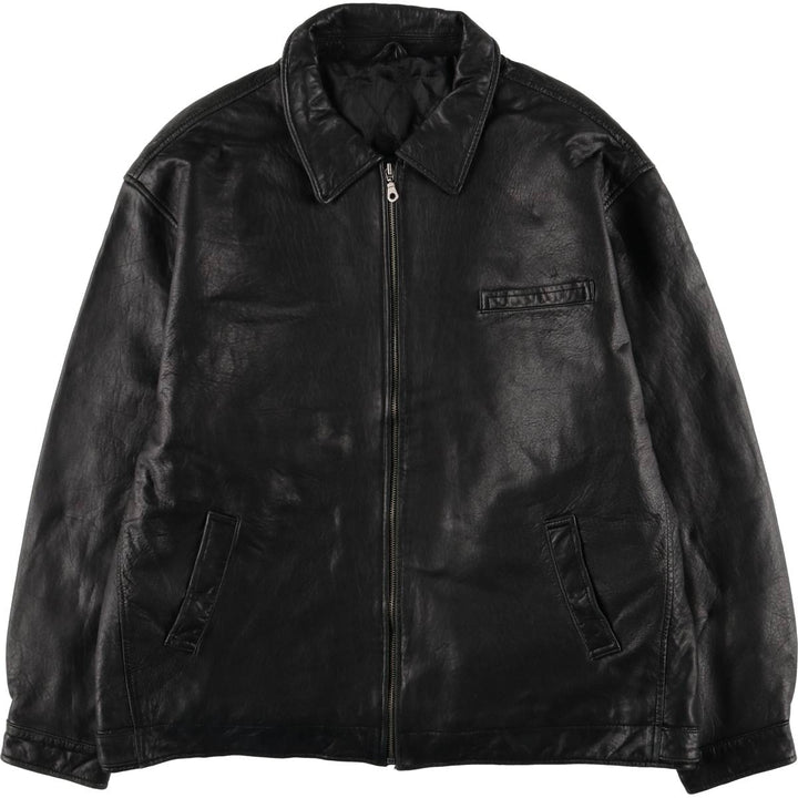 Padded swing-top leather blouson, men's size XL unclear black type Vintage Second Hand