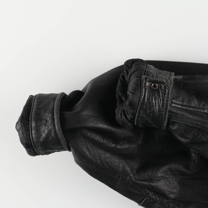 Padded swing-top leather blouson, men's size XL unclear black type Vintage Second Hand