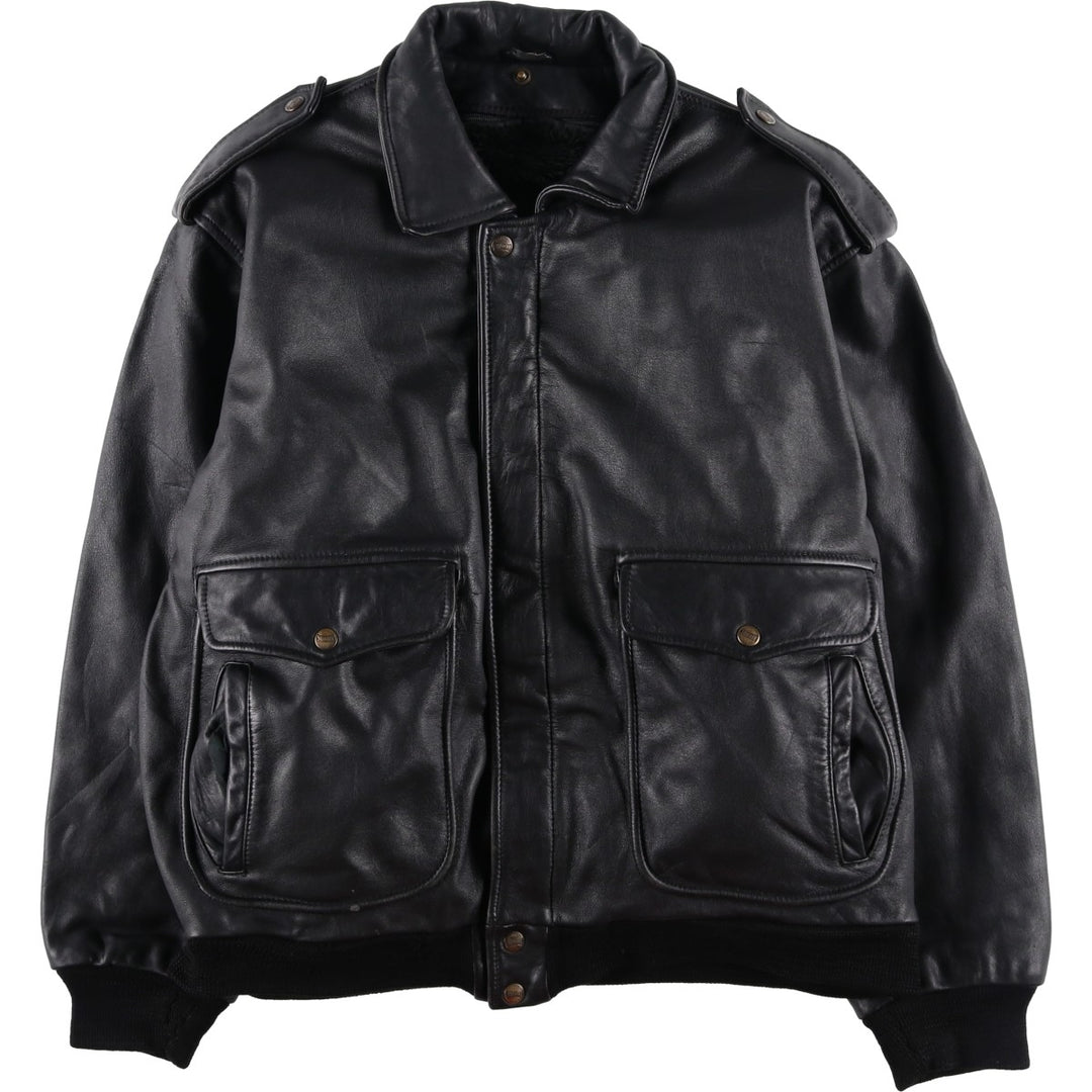 Vintage 1990'S Redskins A-2 Leather Flight Jacket, Men's Size L genuine leather black type Vintage Second Hand