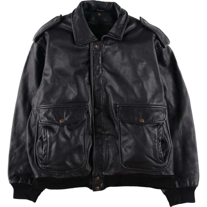 Vintage 1990'S Redskins A-2 Leather Flight Jacket, Men's Size L genuine leather black type Vintage Second Hand