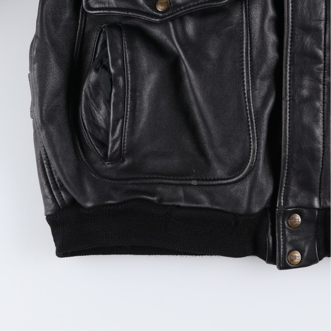 Vintage 1990'S Redskins A-2 Leather Flight Jacket, Men's Size L genuine leather black type Vintage Second Hand