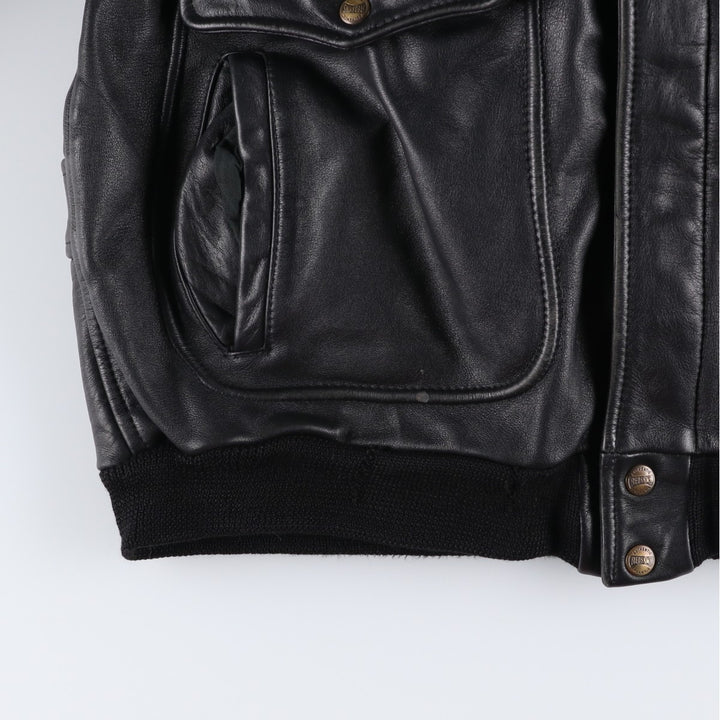 Vintage 1990'S Redskins A-2 Leather Flight Jacket, Men's Size L genuine leather black type Vintage Second Hand