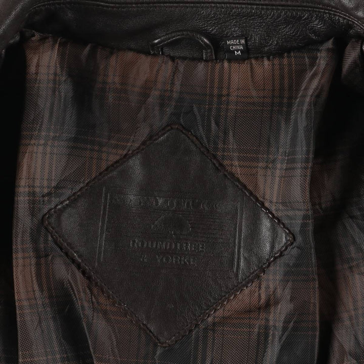 ROUNDTREE AND YORKE Padded Swing-Top Leather Blouson, Men's Size M Genuine Leather Lambskin brown type Vintage Second Hand