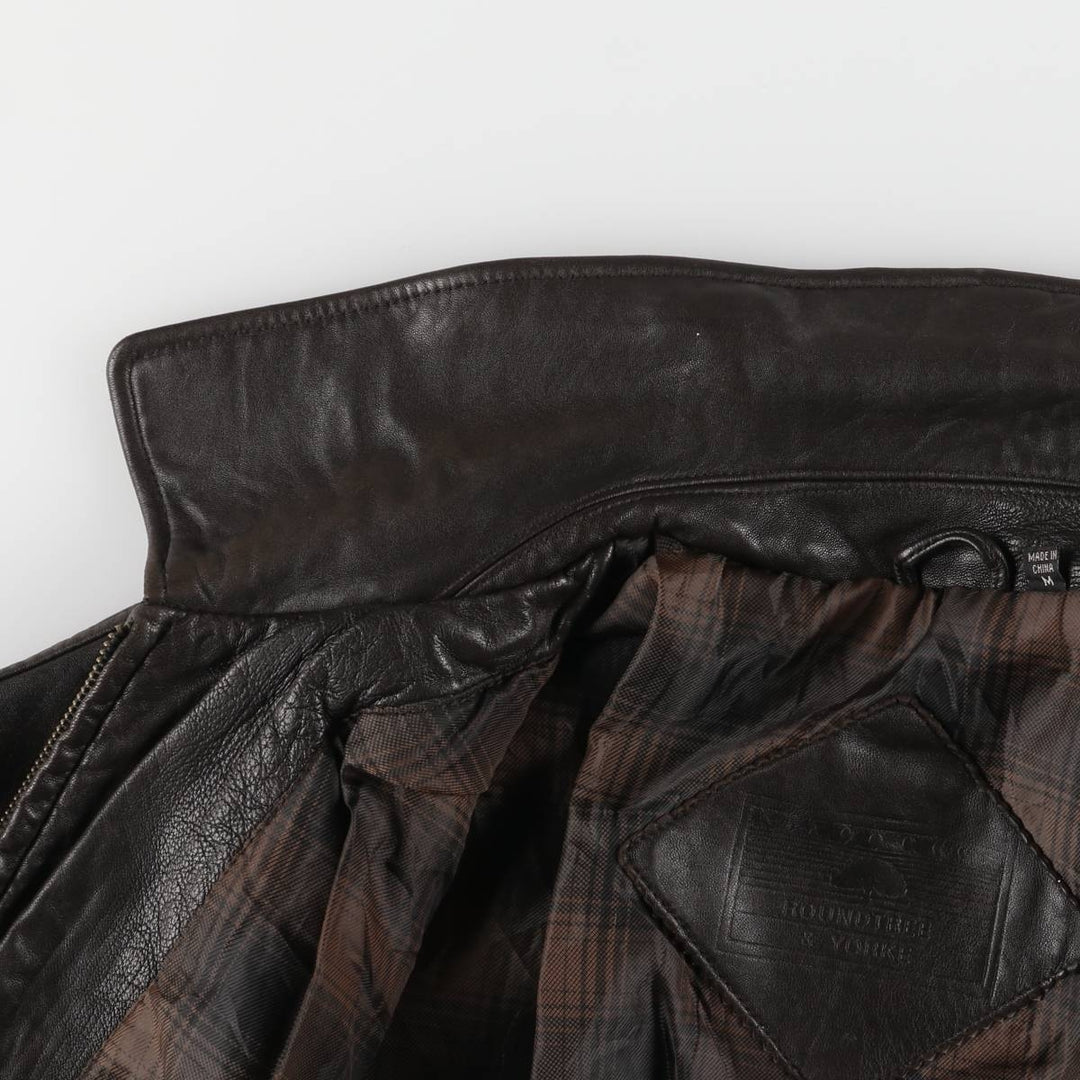ROUNDTREE AND YORKE Padded Swing-Top Leather Blouson, Men's Size M Genuine Leather Lambskin brown type Vintage Second Hand