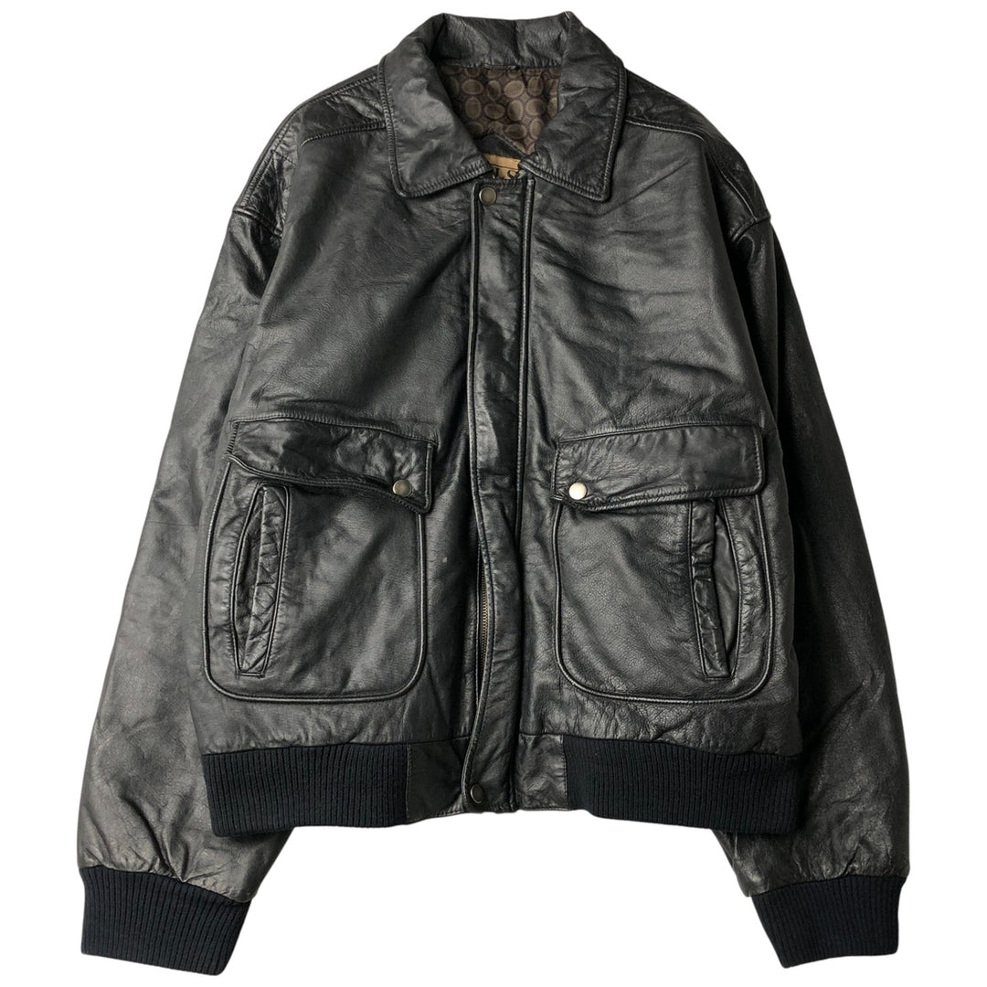 90'S Falls Creek Padded Leather Flight Jacket, Men's Size L, Vintage genuine leather black type Vintage Second Hand