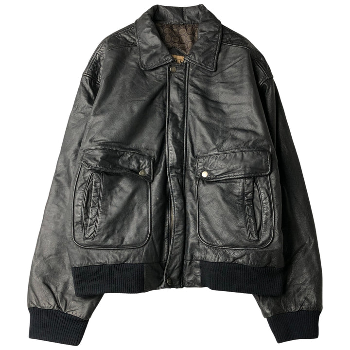 90'S Falls Creek Padded Leather Flight Jacket, Men's Size L, Vintage genuine leather black type Vintage Second Hand