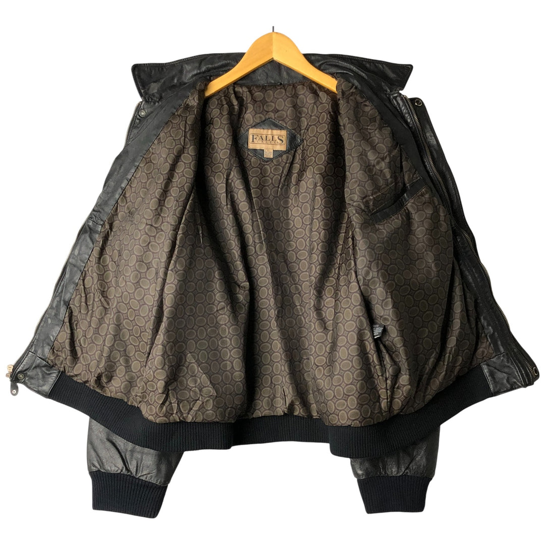 90'S Falls Creek Padded Leather Flight Jacket, Men's Size L, Vintage genuine leather black type Vintage Second Hand