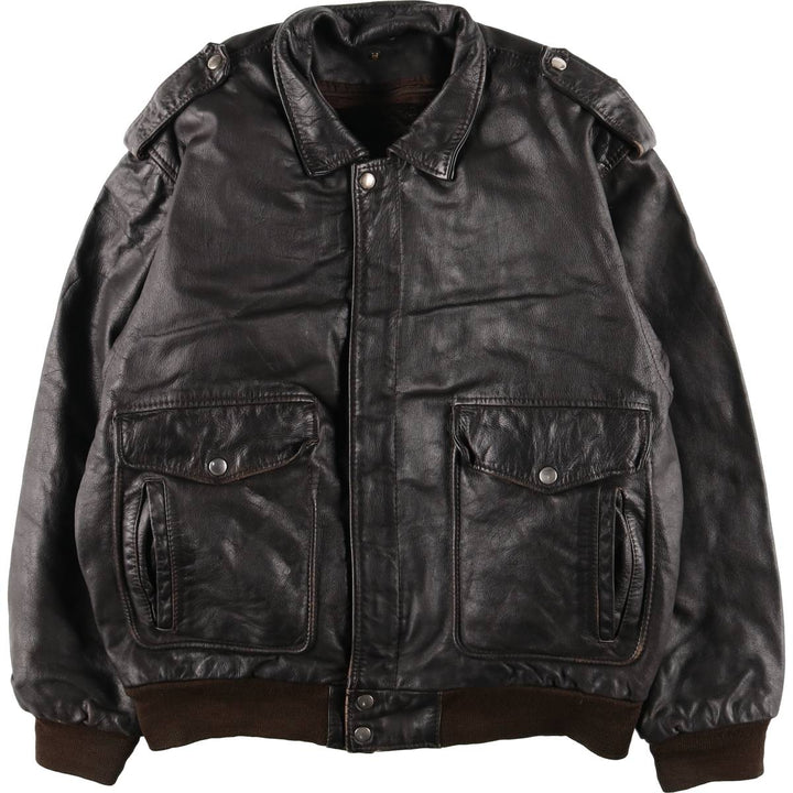 A-2 type leather flight jacket, men's XL size genuine leather black type Vintage Second Hand