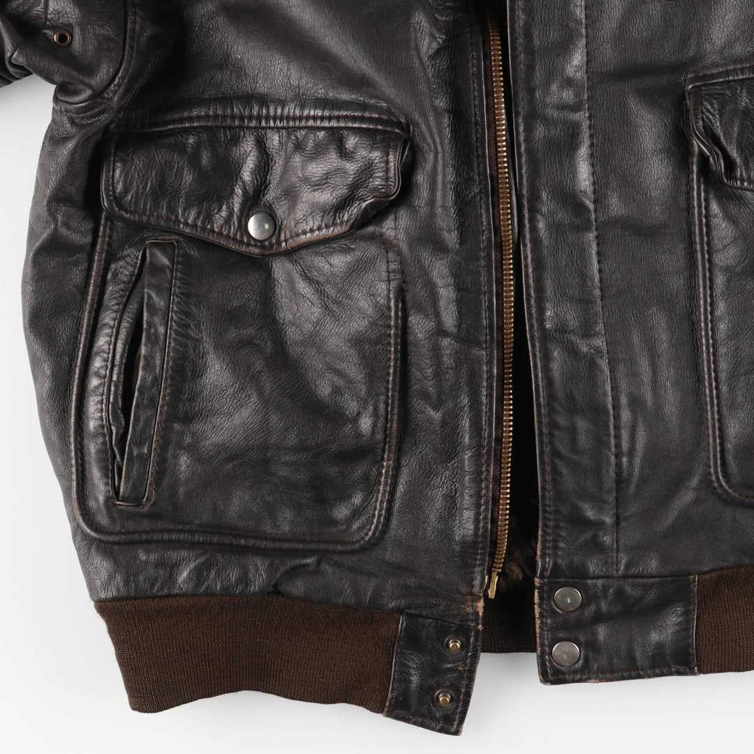 A-2 type leather flight jacket, men's XL size genuine leather black type Vintage Second Hand