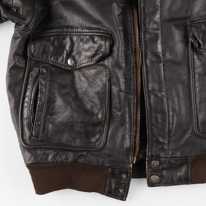 A-2 type leather flight jacket, men's XL size genuine leather black type Vintage Second Hand