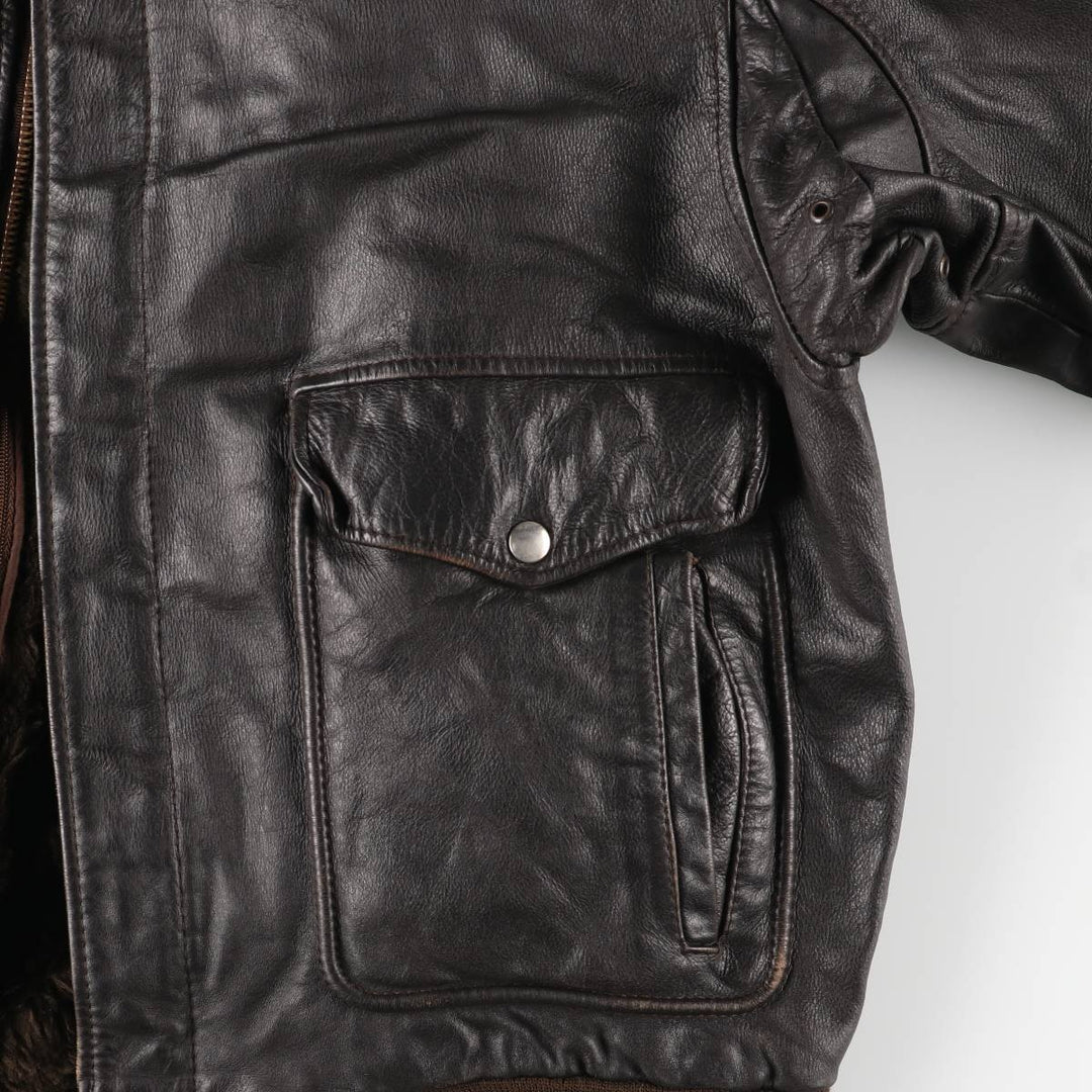 A-2 type leather flight jacket, men's XL size genuine leather black type Vintage Second Hand