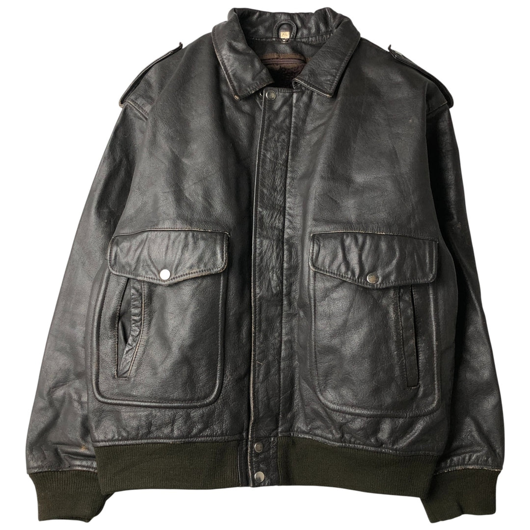 A-2 type leather flight jacket, men's XL size Genuine Leather Cowhide black type Vintage Second Hand